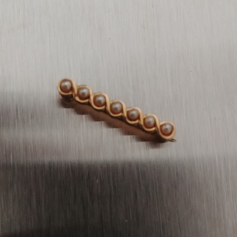 Vintage 14K Gold Seed Pearl Bar Pin with Clasp